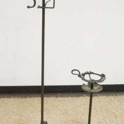 1248	WROUGHT IRON CANDLE STAND & CAST METAL ASH TRAY STAND, TALLEST APPROXIMATELY 61 IN HIGH
