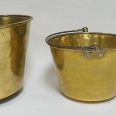 1133	NEST OF 3 HAYDENS BRASS JELLY BUCKETS, THE ANSONIA BRASS CO. CA 1850, LARGEST APPROXIMATELY 10 IN H
