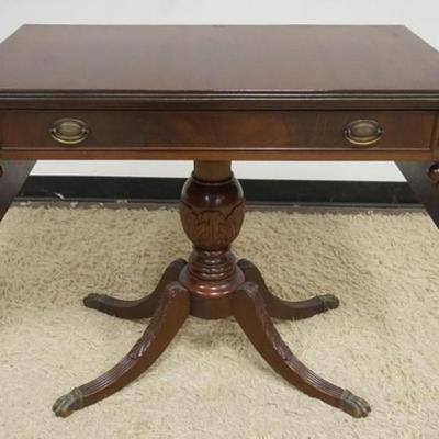 1207	MAHOGANY DUNCAN PHYFE STYLE 1 DRAWER HALL ENTRY TABLE WITH FOLDING SIDES, APPROXIMATELY 37 IN X 20 IN X 31 IN H, EACH DROP 12 IN
