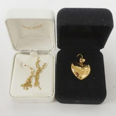 1181	14K GOLD PENDANT AND EARRINGS, 1.59 DWT
