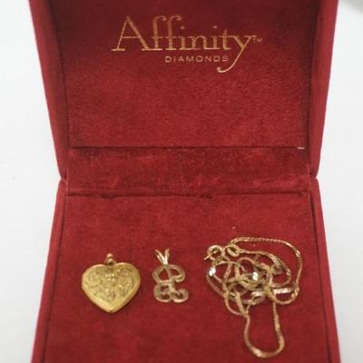 1182	14K GOLD INITIAL NECKLACE AS FOUND, 2.71 DWT AND HEART LOCKET
