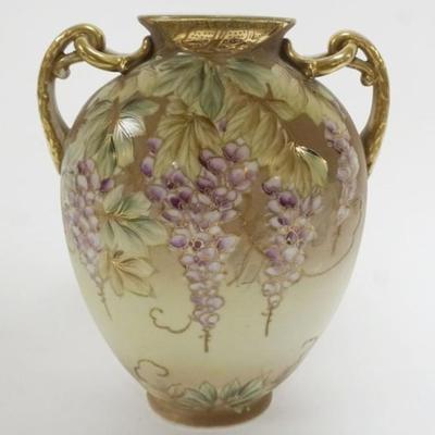 1102	HAND PAINTED NIPPON FLORA DOUBLE HANDLED VASE, APPROXIMATELY 9 3/4 IN H
