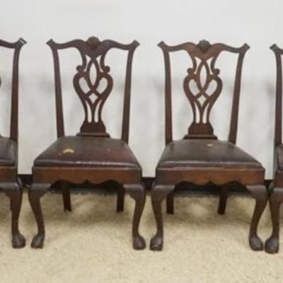 1229	SET OF 6 CHIPPENDALE STYLE CHAIRS, 2 ARM AND 4 SIDE, SEAT COVERING WORN
