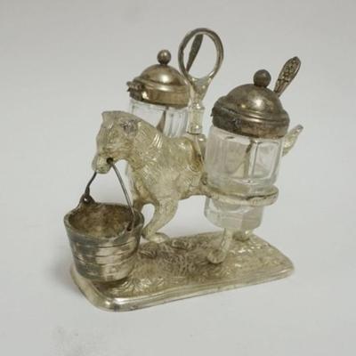 1117	ANTIQUE FIGURAL DOG CARRYING BASKET CRUET SET, APPROXIMATELY 6 IN X 3 IN X 6 IN H
