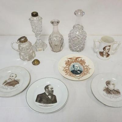1135C	GROUP OF ASSORTED ANTIQUE FLINT GLASS & POLITICAL TRANSFER PLATES
