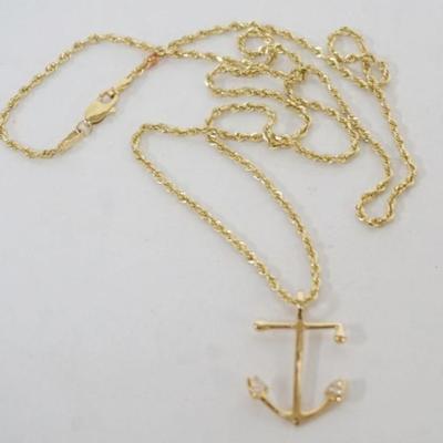 1197	14K GOLD ANCHOR NECKLACE, 3.38 DWT, APPROXIMATELY 20 IN L 
