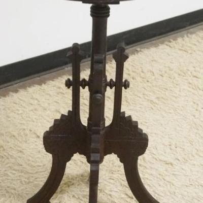 1240	ANTIQUE WALNUT CANDLE LAMP STAND WITH INSET BROWN MARBLE TOP, APPROXIMATELY 15 IN X 31 IN H
