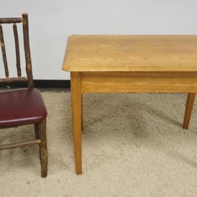 1211	ADIRONDACK CHAIR AND CHESTNUT 2 DRAWER TABLE, TABLE APPROXIMATELY 38 IN X 24 IN X 29 IN H
