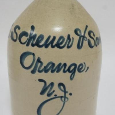 1130	ANTIQUE SCRIPT JUG, S. SCHEVER & SON, ORANGE NJ, APPROXIMATELY 12 IN H
