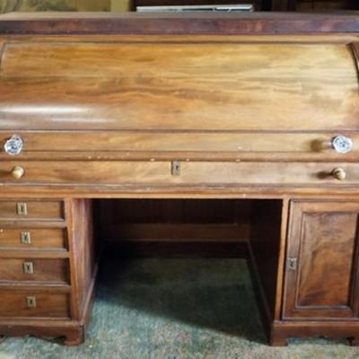 1227	ANTIQUE MAHOGANY CYLINDER DESK, APPROXIMATELY 57 IN X 28 IN X 46 IN H
