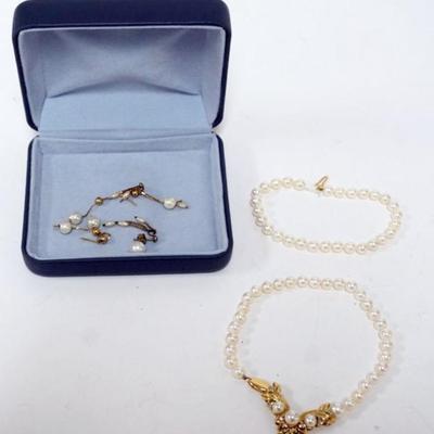 1178	14K GOLD RP PEARL NECKLACE AS FOUND AND PEARL EARRINGS
