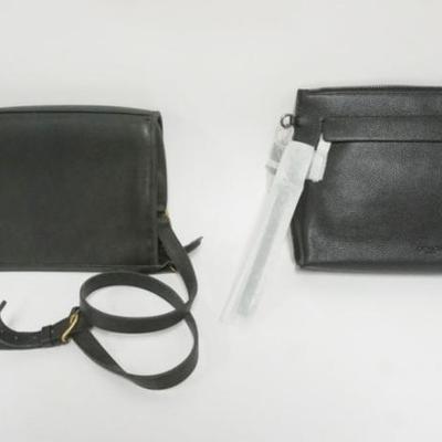 1141	2 COACH PURSES, BLACK LEATHER CLUTCH  NEW WITH TAGS AND BLACK LEATHER SHOULDER BACK USED WITH WEAR
