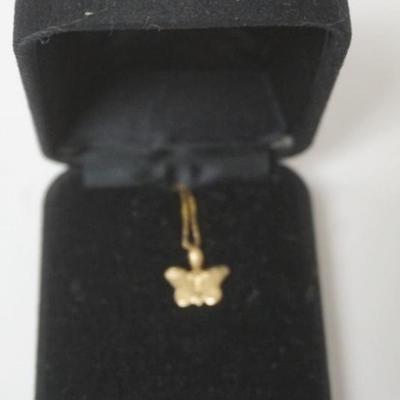 1158	14K GOLD LADIES BUTTERFLY NECKLACE, APPROXIMATELY 16 IN LONG, .85 DWT
