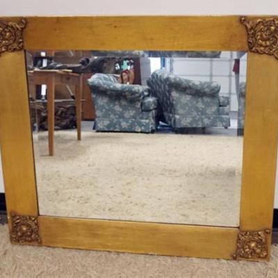 1235	ANTIQUE HANGING MIRROR, MIRROR HAS BEVELED EDGE, APPROXIMATELY 39 IN X 34 IN 
