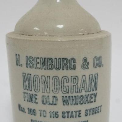 1132	ANTIQUE STAMPED WHISKEY JUG, BRIDGEPORT CT., APPROXIMATELY 7 1/2 IN H
