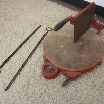 1134A	VINTAGE CHEESE CUTTER WITH 2 SAMPLING RODS, CUTTER APPROXIMATELY 24 IN X 16 IN X 12 IN H
