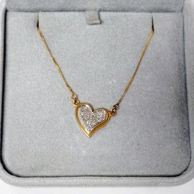1157	14K GOLD LADIES HEART AND  CHIP STONE NECKLACE, APPROXIMATELY 16 IN L, 2.49 DWT INCLUDING STONES
