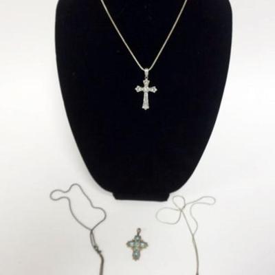 1174	3 STERLING SILVER NECKLACES 2 WITH CROSS PENDANTS
