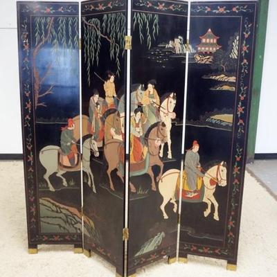 1215	4 SECTION ASIAN LACQUERED FOLDING SCREEN, EACH PANEL APPROXIMATELY 72 IN H X 16 IN W X 4 IN
