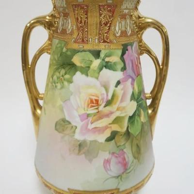 1107	HAND PAINTED NIPPON DOUBLE HANDLED VASE, APPROXIMATELY 12 1/2 IN H
