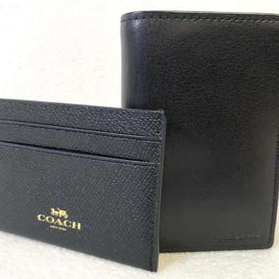 Black Leather Coach Trifold And ID Wallets 
