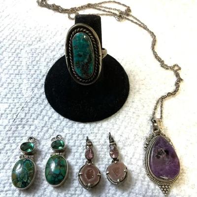 Sterling Silver Turquoise & Natural Stone Jewelry 