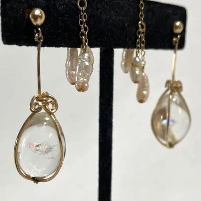 14k Gold Dangle Earrings And Separate Attachments 