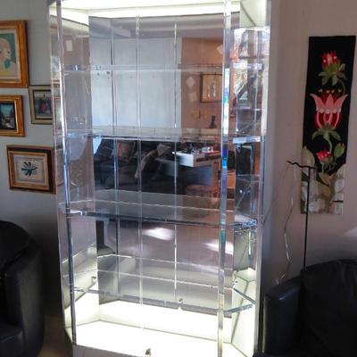 Lucite & chrome lighted display cabinet