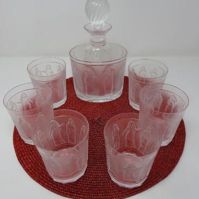 Lalique "Femme Antiques" Decanter & 6 glasses