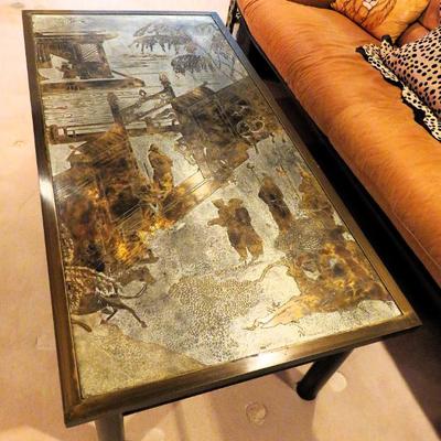 Philip & Kelvin Laverne patinated bronze etched coffee table