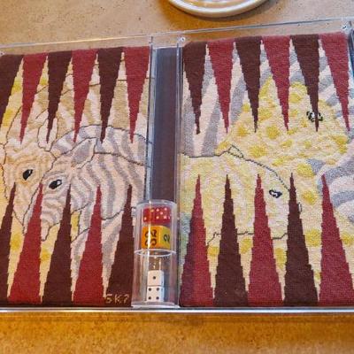 Rare needlepoint safari backgammon set