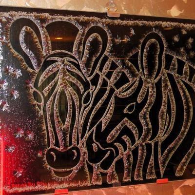 Frost etched glass zebra wall sculpture