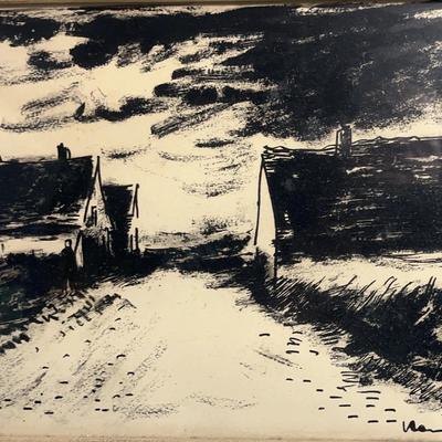MidCentury “Houses in Beauce" Maurice de Vlaminck, Framed Lithograph c1953