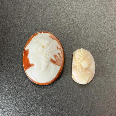 Vintage Shell or Resin Cameos, 2 Pcs 