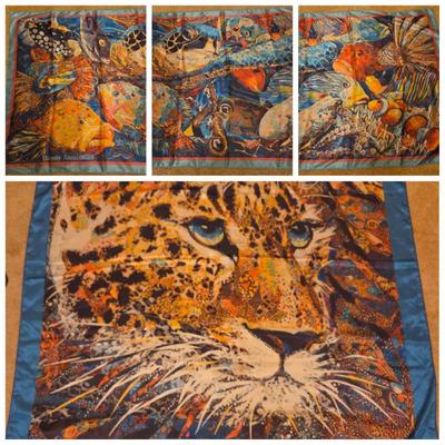 Bold Leopard and Fish Design Silk Scarves by Renowned Taiwanese Fiber Artist Danny Amazonas