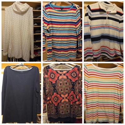 Lot of 6 Talbots Women’s Size Large Long Sleeve Tops & Lightweight Sweaters – Stripes, Cable Knit, Prints 