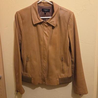Talbots Women’s Size 12 Genuine Leather Jacket – Camel Tan Zip Front – Classic Soft Leather Moto Style