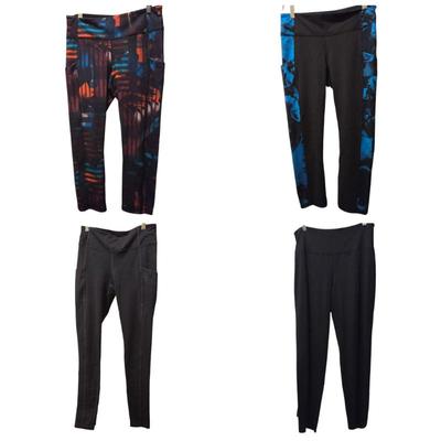 Lot of 4 Women’s Athletic Leggings – Printed & Solid Black – Yoga, Workout, Activewear Pants Bundle - Lucy Size M & J Jill Size S