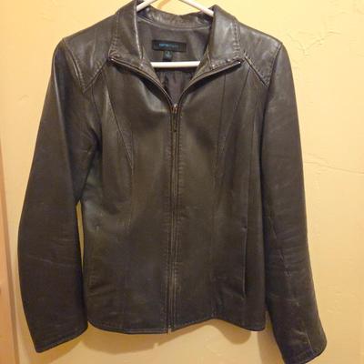Siena Studio Women’s Size Small Brown Leather Jacket – Zip Front Moto Style – Classic Soft Leather