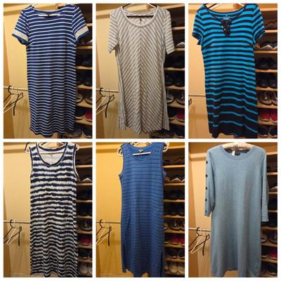  Lot of 6 Talbots Women’s Size Medium Casual Dresses – Striped T-Shirt Dresses, Blue Sweater Dress
