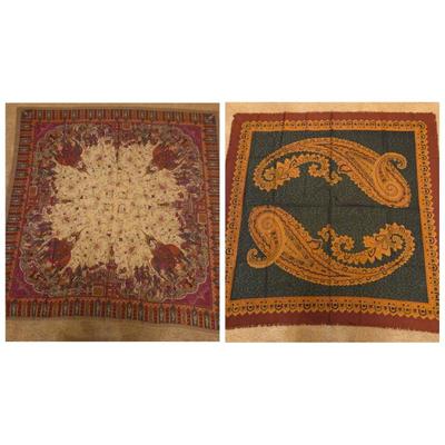 Lot of 2 Large Vintage Paisley Square Scarves – Bold Boho Prints – Oversized Shawl Style