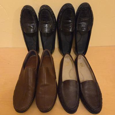 Women’s Size 9 SAS Leather Loafers Lot – 4 Pairs – Black & Brown Slip-Ons