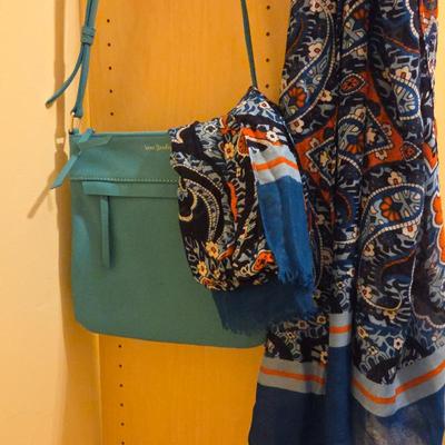 Vera Bradley Leather Mallory Teal Crossbody Bag & Two Blue Paisley Scarves 