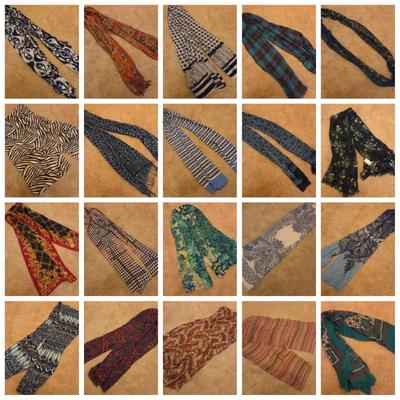 Lot of 20 Women’s Fashion Scarves – Long Lightweight Prints – Boho, Floral, Striped, Abstract, Paisley