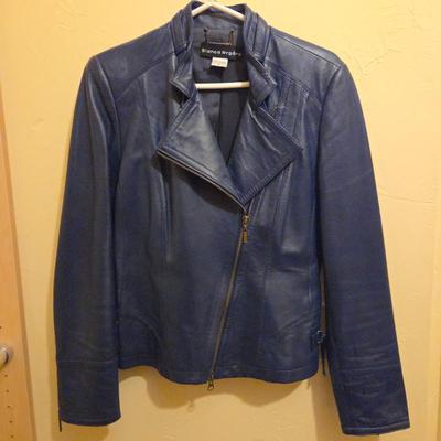 Bianca Nygard Women’s Size 8 Blue Leather Moto Jacket – Asymmetric Zip – Soft Genuine Leather