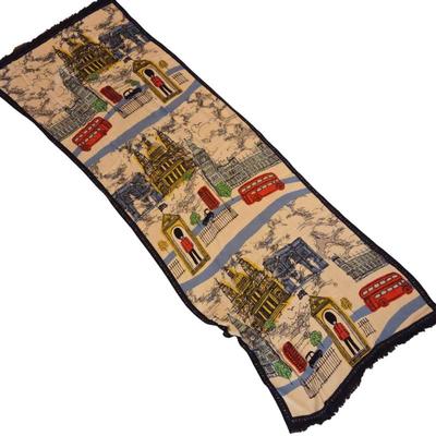 Vintage London Landmark Scarf – UK Souvenir Wrap – Double-Decker Buses, Guard, St. Paul’s 