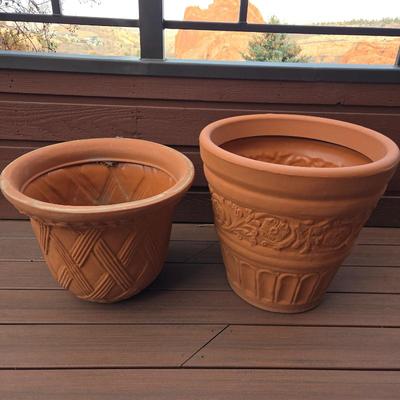 Pair Large Plastic/Resin Terracotta Planter Pots – Decorative Garden Planters Outdoor