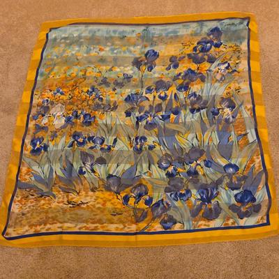Laurent Monteil Paris Floral Silk Scarf with Yellow Border van Gogh