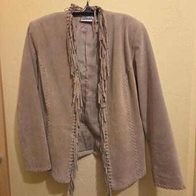 Chico's Design Women’s Size 0 Tan/Beige Suede Leather Fringe Jacket – Western Boho Style 