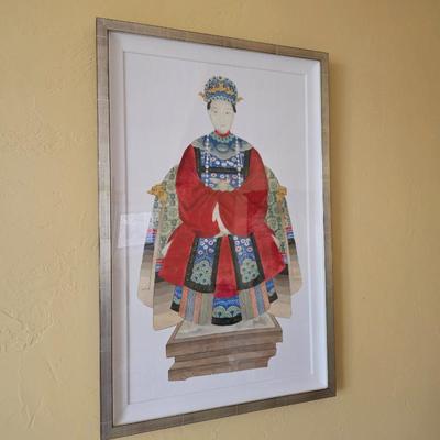 Neiman Marcus Framed Chinese Ancestor Portrait Painting – Traditional Qing Dynasty Style Artwork (Woman)